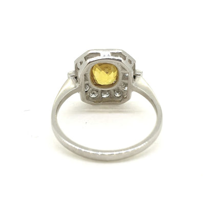 Contemporary 1.60ct Yellow Sapphire and Diamond Cluster Dress Ring in Platinum