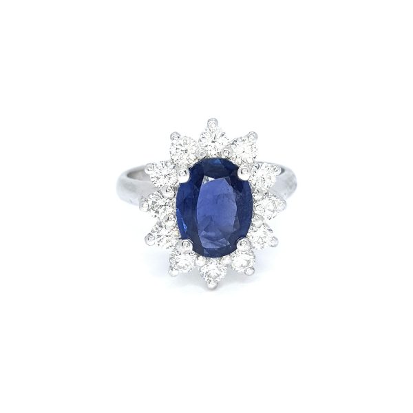 2.57ct Sapphire and Diamond Oval Cluster Ring