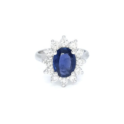 2.57ct Sapphire and Diamond Oval Cluster Ring