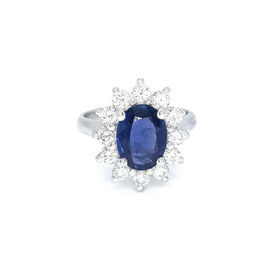2.57ct Sapphire and Diamond Oval Cluster Ring