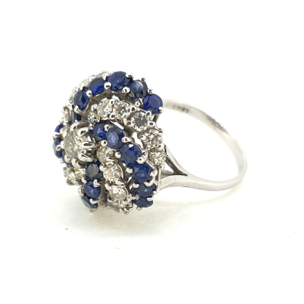 Vintage Sapphire and Diamond Cluster Dress Ring, Circa 1970s