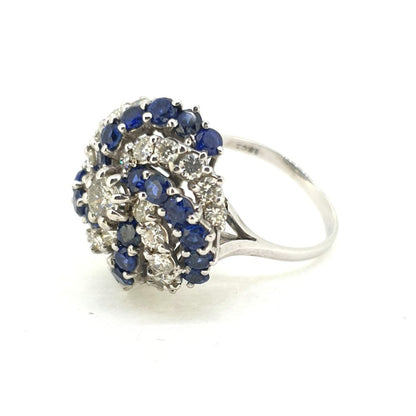 Vintage Sapphire and Diamond Cluster Dress Ring, Circa 1970s