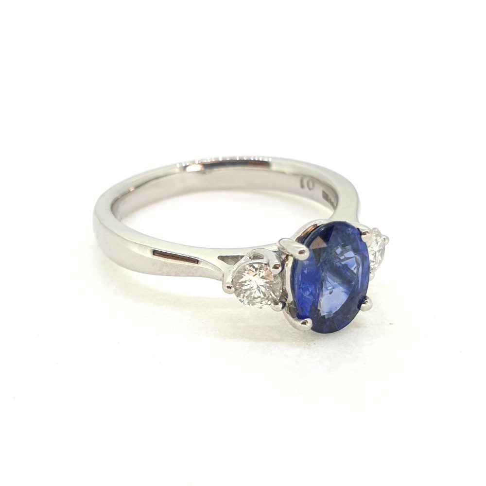 1.41ct Oval Sapphire and Diamond Trilogy Engagement Ring in Platinum