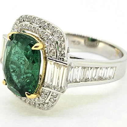 3.70ct Emerald and Diamond Cluster Dress Ring