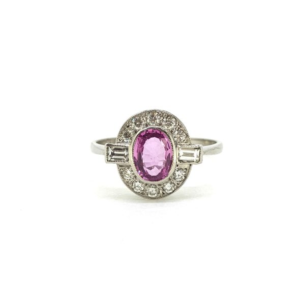 1ct Pink Sapphire and Diamond Cluster Ring