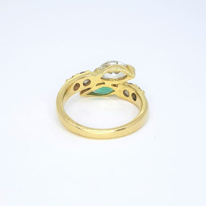 Emerald and Diamond Crossover Snake Ring