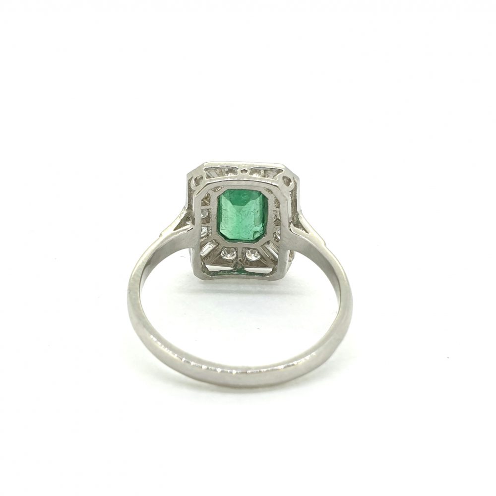 0.90ct Emerald and Diamond Cluster Dress Ring in Platinum