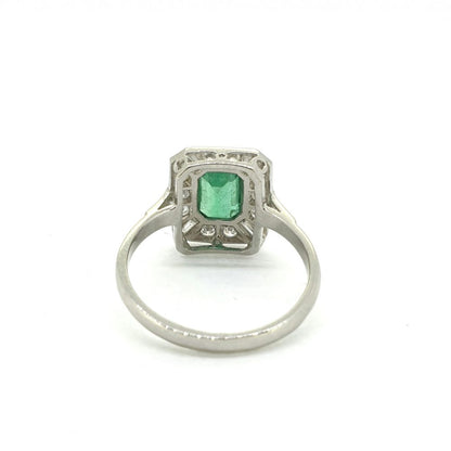 0.90ct Emerald and Diamond Cluster Dress Ring in Platinum