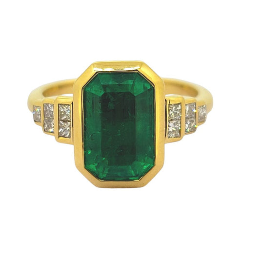 3ct Colombian Emerald and Diamond Ring in Yellow Gold