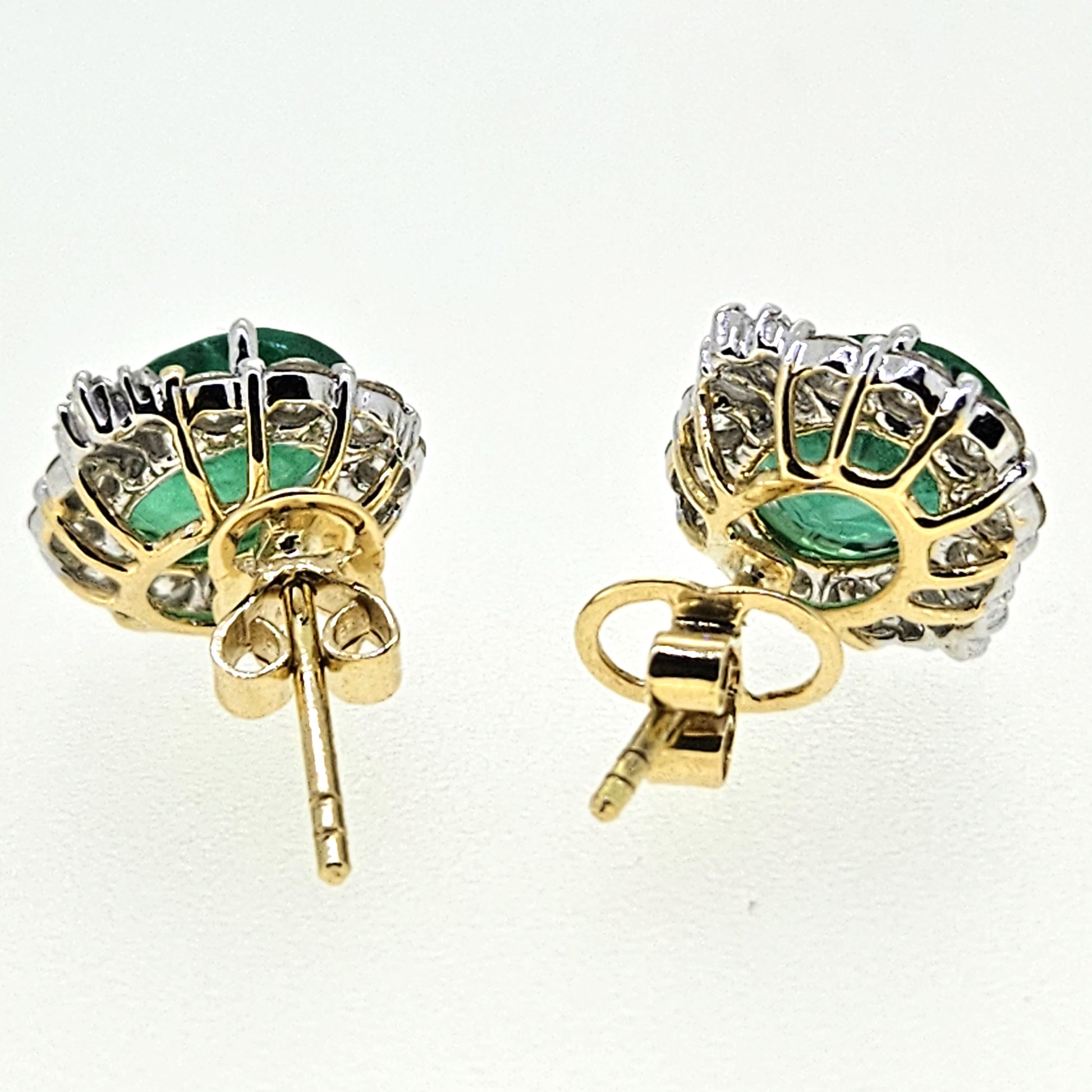 Emerald and Diamond Cluster earrings E3.61 D1.20 18ct