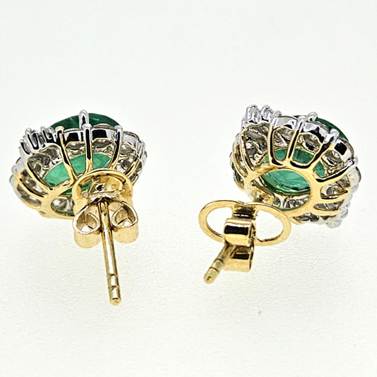 Emerald and Diamond Cluster earrings E3.61 D1.20 18ct