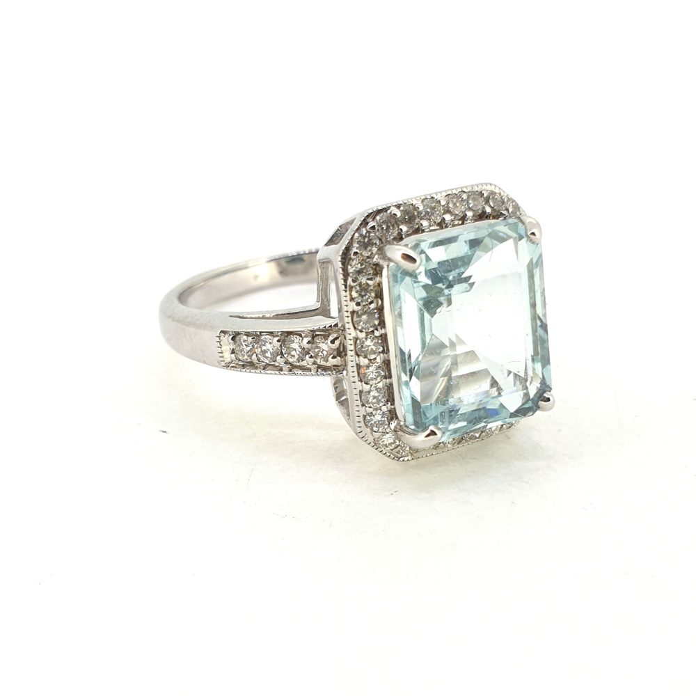 3.77ct Aquamarine and Diamond Cluster Ring