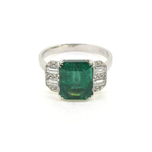 Contemporary 2.85ct Emerald and Diamond Three Stone Engagement Ring