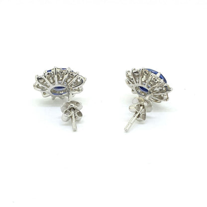 2.90ct Oval Sapphire and Diamond Cluster Stud Earrings