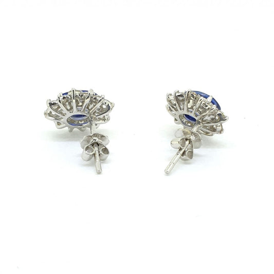 2.90ct Oval Sapphire and Diamond Cluster Stud Earrings