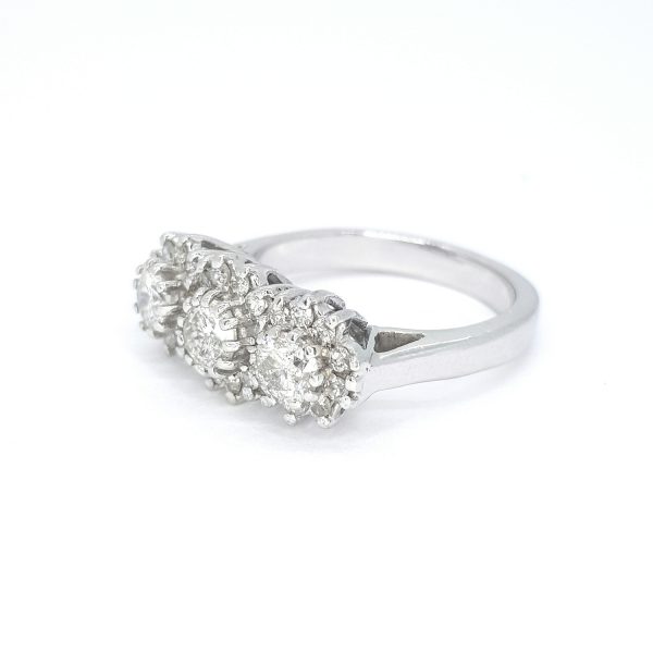 Triple Cluster Diamond Ring, 1.60 carat total, in 18ct white gold
