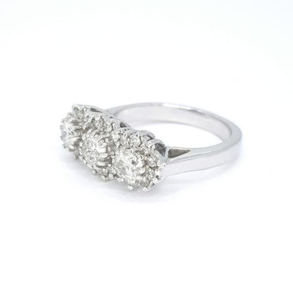 Triple Cluster Diamond Ring, 1.60 carat total, in 18ct white gold