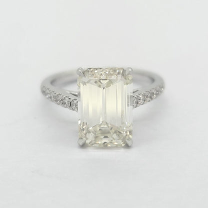 1.14ct Emerald Cut Diamond Solitaire Engagement Ring, single stone 4.14 carat VS1 emerald-cut diamond in 18ct white gold with diamond shoulders