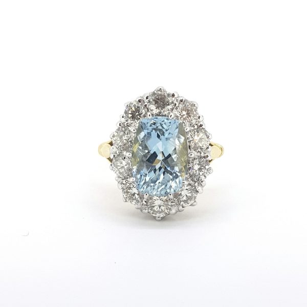 3.80ct Aquamarine and Diamond Cluster Ring