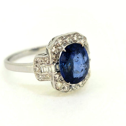 3.25ct Oval Sapphire and Diamond Cluster Dress Ring