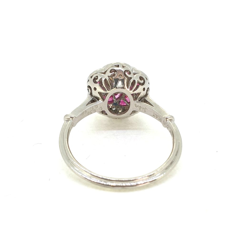 Ruby and Diamond Rose Flower Cluster Ring