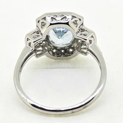 1.77ct Oval Aquamarine and Diamond Cluster Buckle Dress Ring