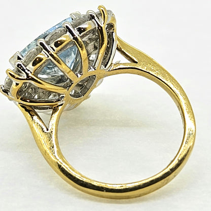 3ct Triangular Aquamarine and 2ct Diamond Cluster Ring
