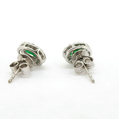 1.05ct Oval Cut Emerald and Diamond Cluster Stud Earrings