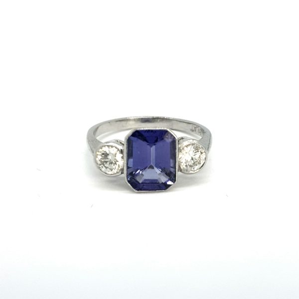 2.20ct Tanzanite and Diamond Three Stone Ring in Platinum