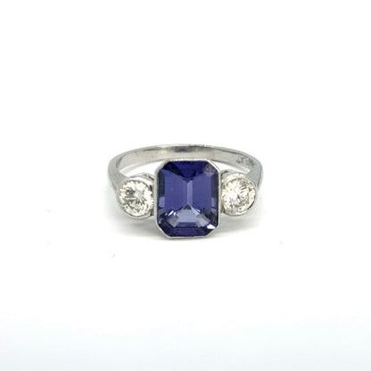 2.20ct Tanzanite and Diamond Three Stone Ring in Platinum