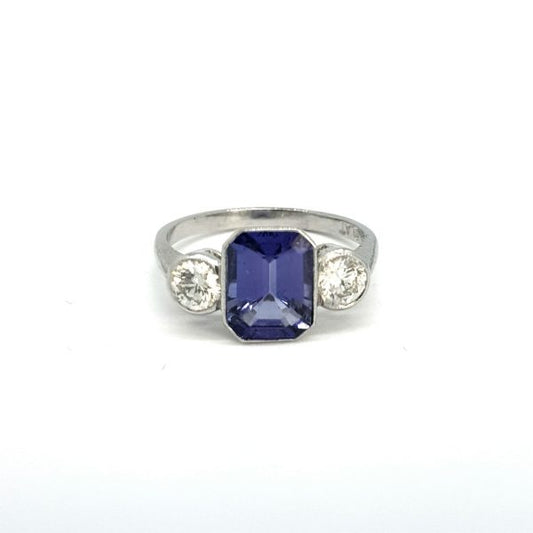 2.20ct Tanzanite and Diamond Three Stone Ring in Platinum