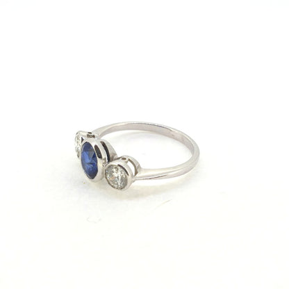 Modern 1.15ct Sapphire and Diamond Three Stone Engagement Ring