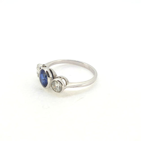 Modern 1.15ct Sapphire and Diamond Three Stone Engagement Ring