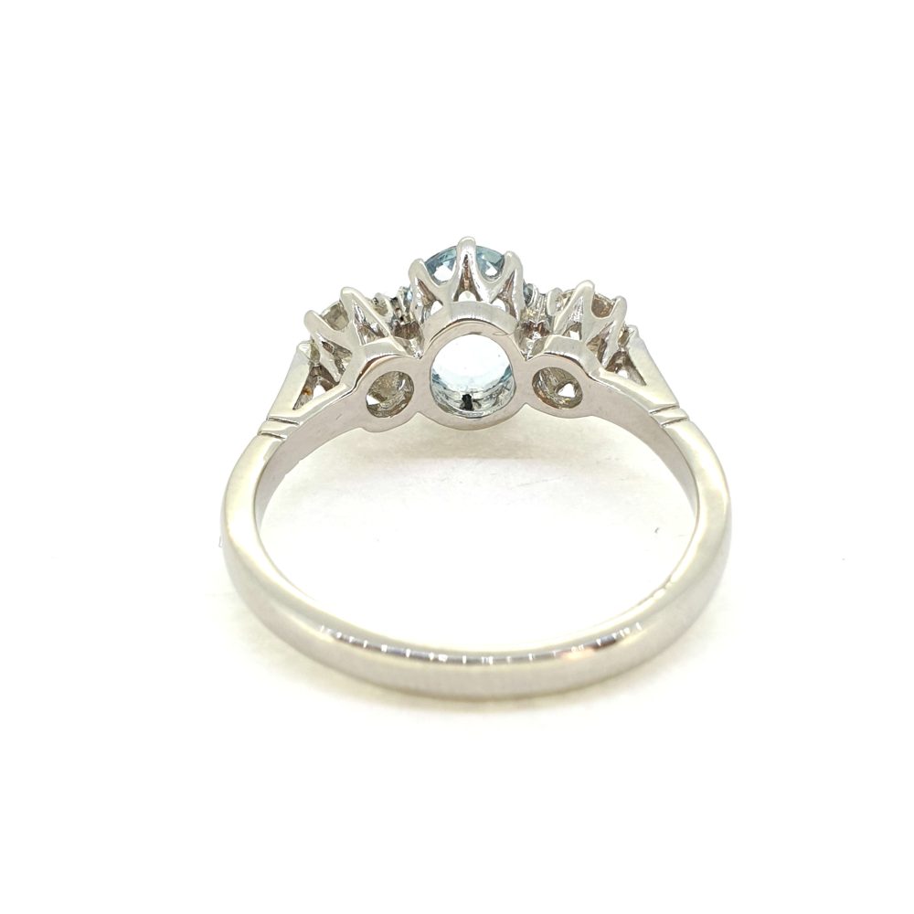 1.01ct Aquamarine and Diamond Three Stone Engagement Ring in Platinum
