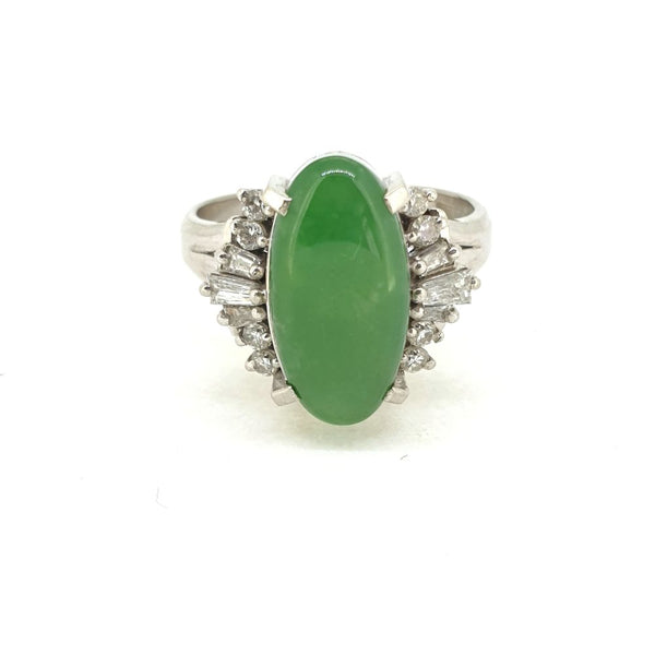 Jadeite Jade and Diamond Cluster Dress Ring in Platinum