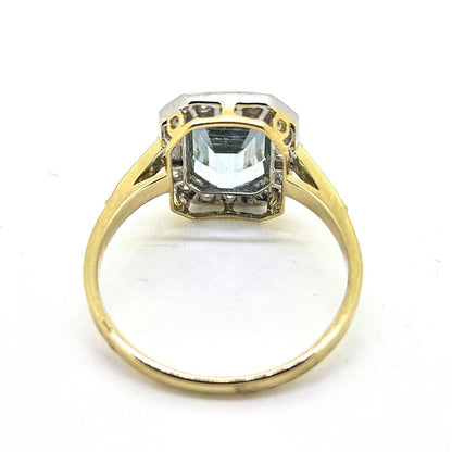 Modern 1.67ct Aquamarine and Diamond Cluster Dress Ring in Yellow Gold
