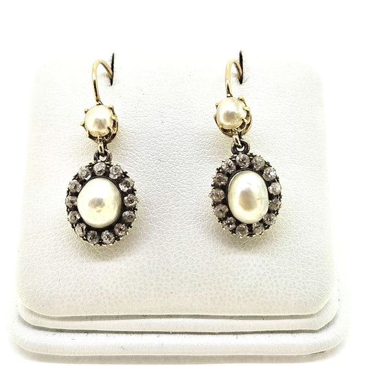 Victorian Antique Natural Pearl and Diamond Drop Earrings