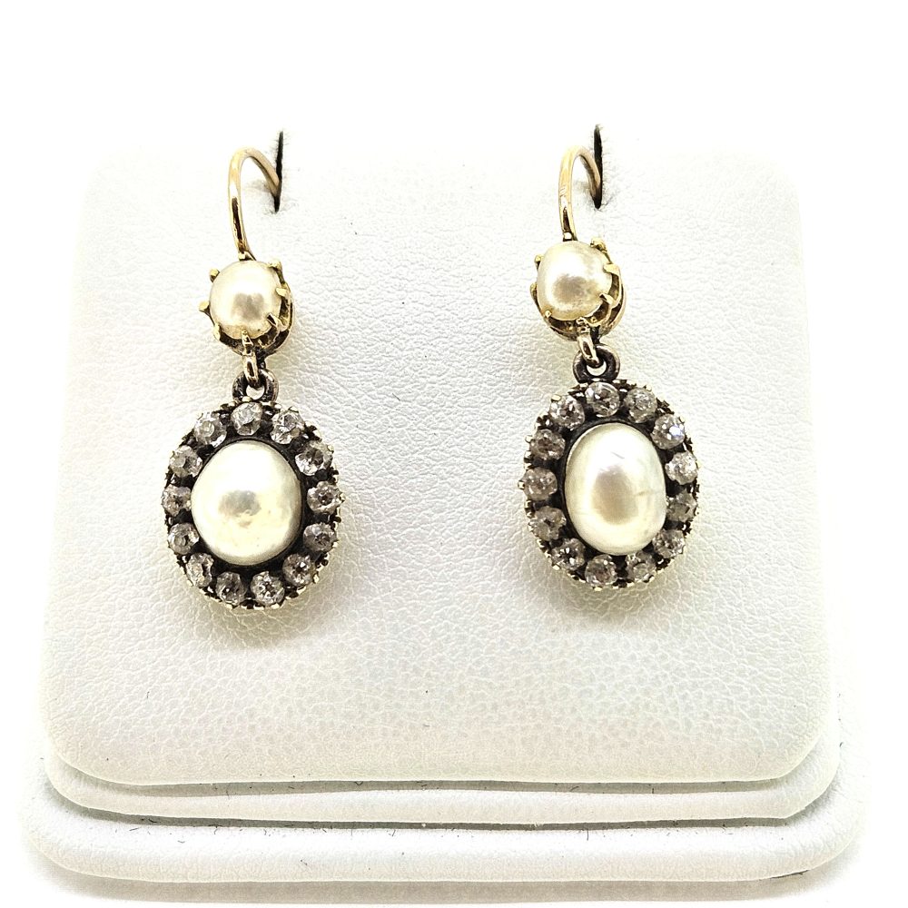 Victorian Antique Natural Pearl and Diamond Drop Earrings