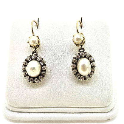 Victorian Antique Natural Pearl and Diamond Drop Earrings