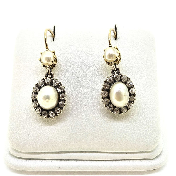 Victorian Antique Natural Pearl and Diamond Drop Earrings