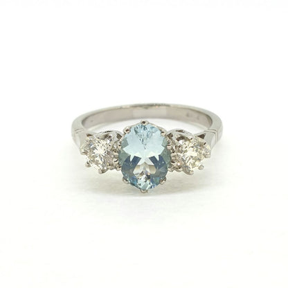 1.10ct Aquamarine and Diamond Three Stone Engagement Ring