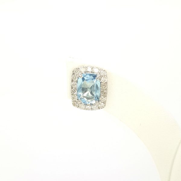 Aquamarine and Diamond Cluster Stud Earrings in 9ct White Gold, 1.53 carats