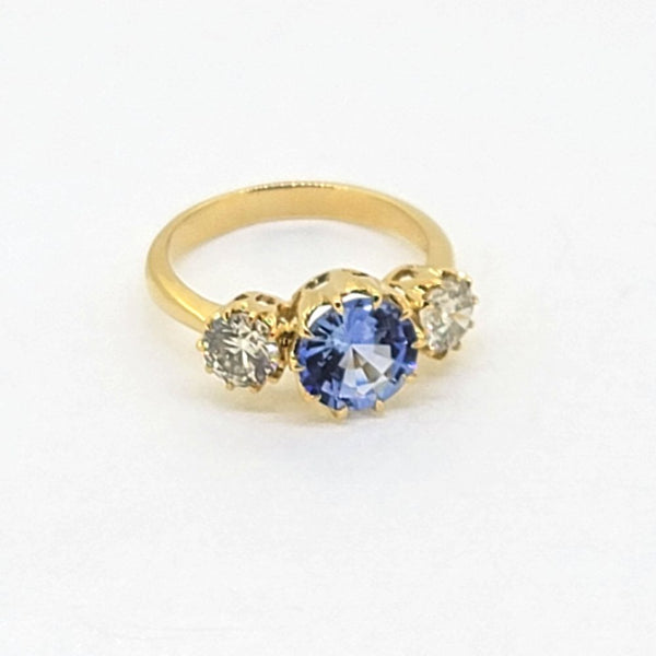 2ct Sri Lanka Sapphire and Diamond Three Stone Engagement Ring
