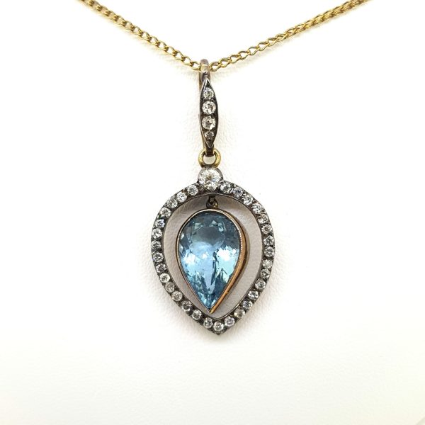 7ct Pear Cut Aquamarine and Diamond Cluster Pendant