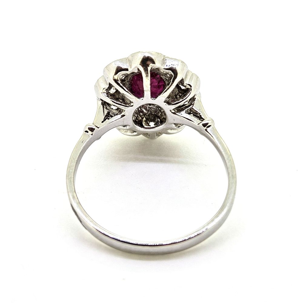 1.30ct Oval Ruby and Diamond Floral Cluster Engagement Ring