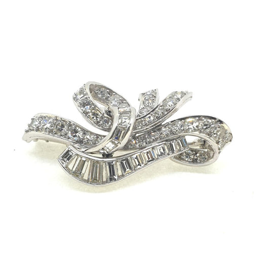 Vintage Retro 2ct Diamond Bow Spray Brooch, Circa 1950s