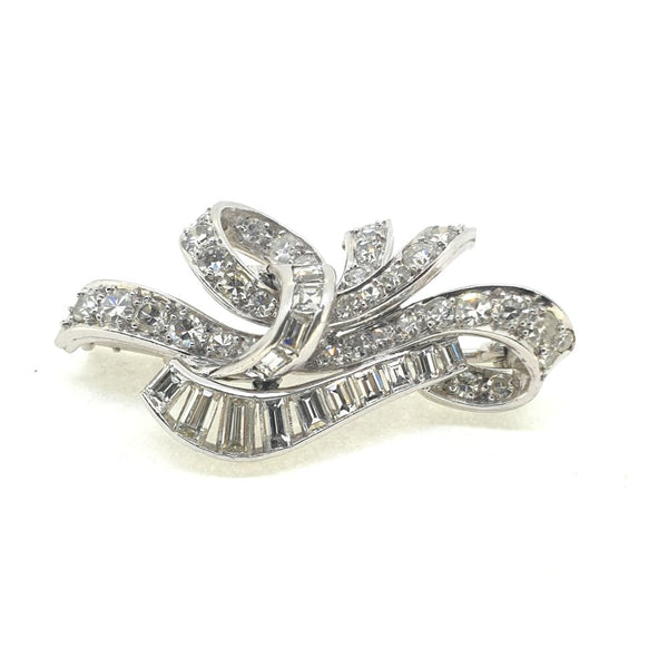 Vintage Retro 2ct Diamond Bow Spray Brooch, Circa 1950s
