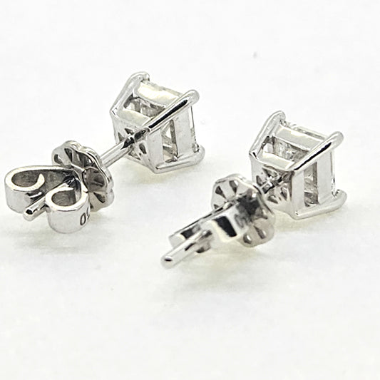 1ct Princess Cut Diamond Solitaire Stud Earrings