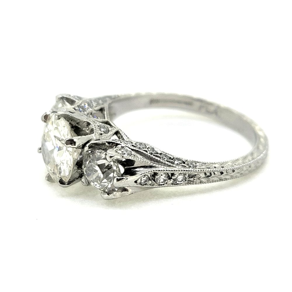Vintage Diamond 2.50cts Three Stone Engagement Ring in Platinum with Detailed Band