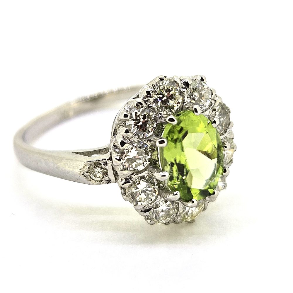 1.30ct Peridot and Diamond Crown Cluster Engagement Ring